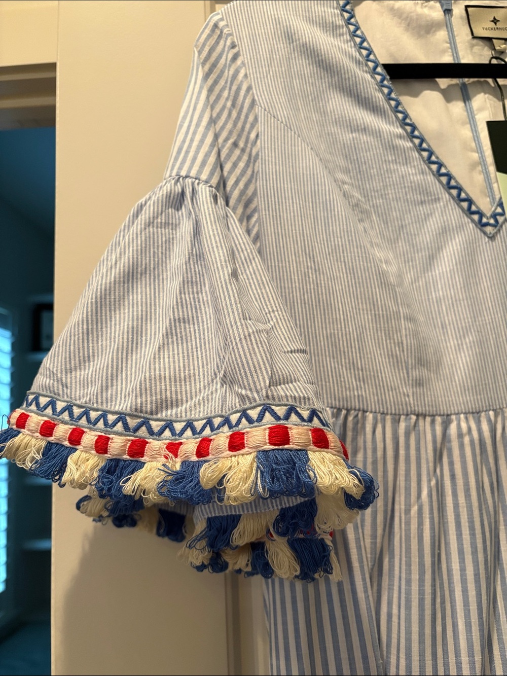 Tuckernuck Light Blue Chambray Maxi Dress with Pom Pom Trim - Picture 6 of 7